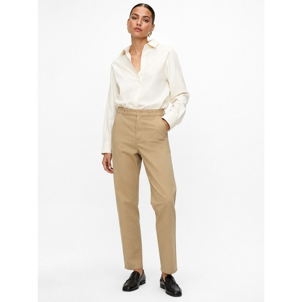 COS Women Tan Beige High Waisted Tapered Cotton Blend Ankle Trousers Size US 8
